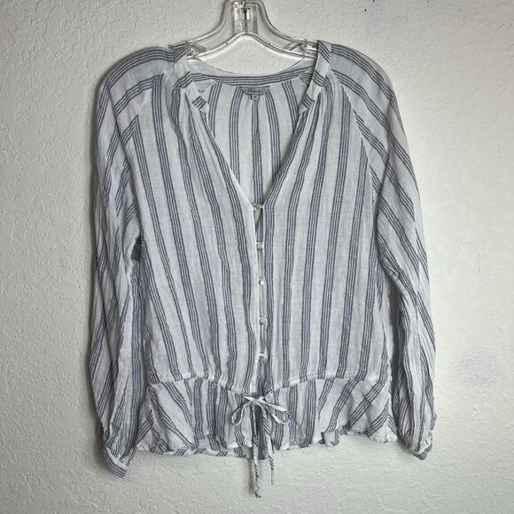 Rails Marti Cayman Stripe Linen blend Peplum Hem Blouse, size M, long sleeve - Picture 1 of 8
